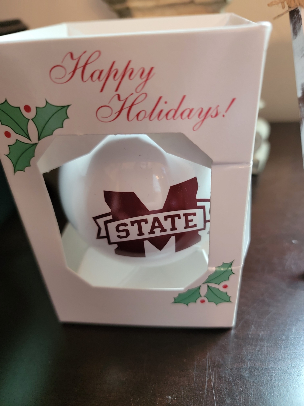 MISSISSIPPI STATE Maroon and White Holiday Ball Ornament